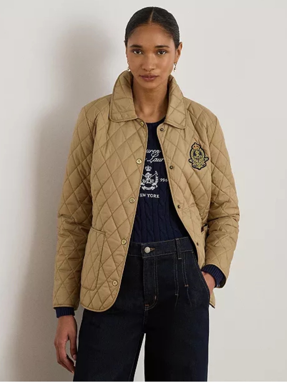 Ralph Lauren Quilted Hooded Jacket in Camel/Tan